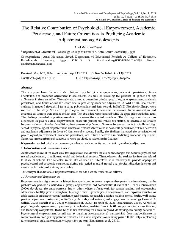 (PDF) The Relative Contribution of Psychological Empowerment, Academic ...