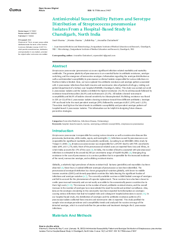 (PDF) Antimicrobial Susceptibility Pattern and Serotype Distribution of ...