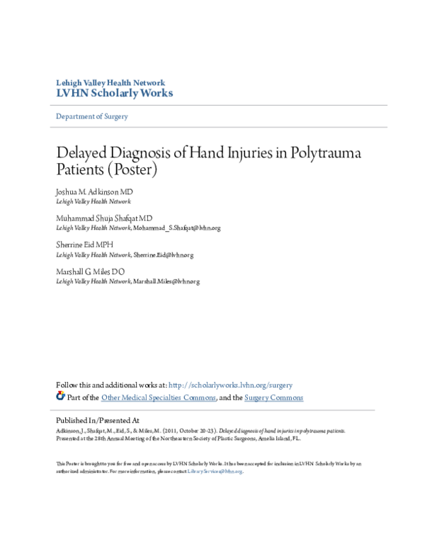 (PDF) Delayed Diagnosis of Hand Injuries in Polytrauma Patients