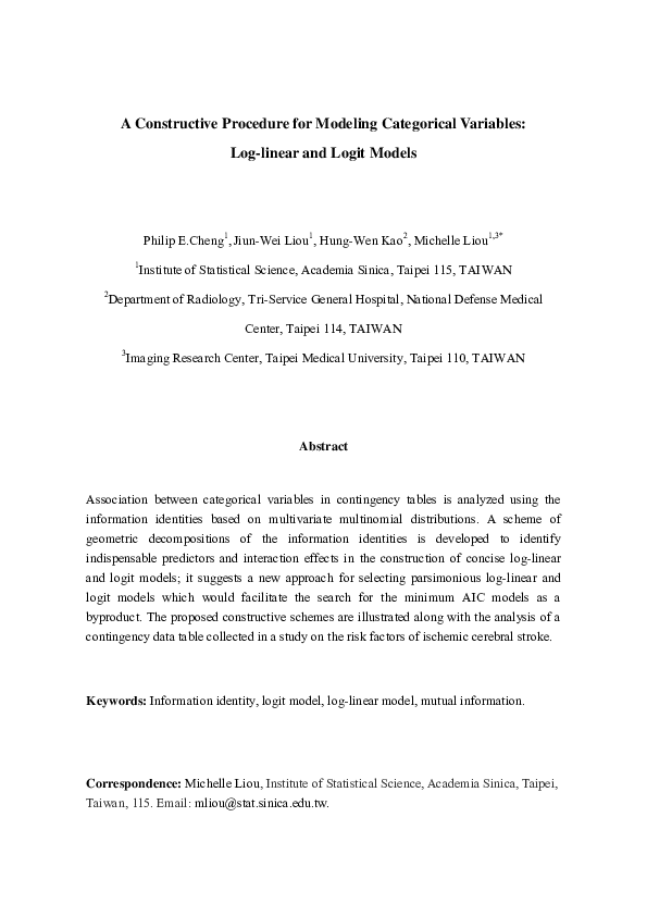 (PDF) Modeling Log-linear and Logit Models in Categorical Data Analysis