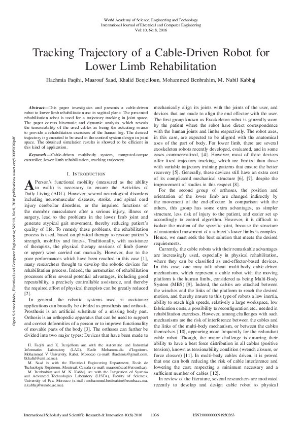 (PDF) Tracking Trajectory Of A Cable-Driven Robot For Lower Limb ...