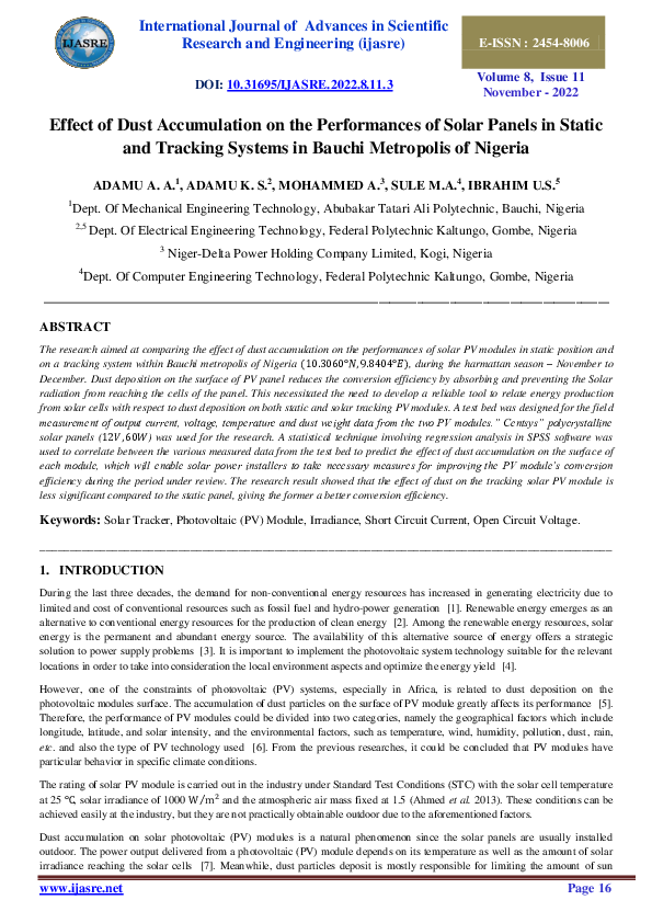 (PDF) Effect of Dust Accumulation on the Performances of Solar Panels ...