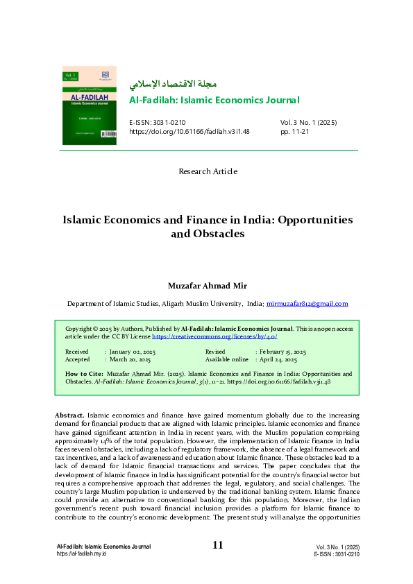 (PDF) Islamic Economics and Finance in India: Opportunities and Obstacles