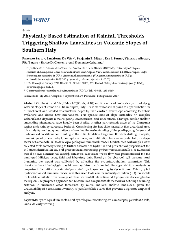 (PDF) Physically Based Estimation of Rainfall Thresholds Triggering ...
