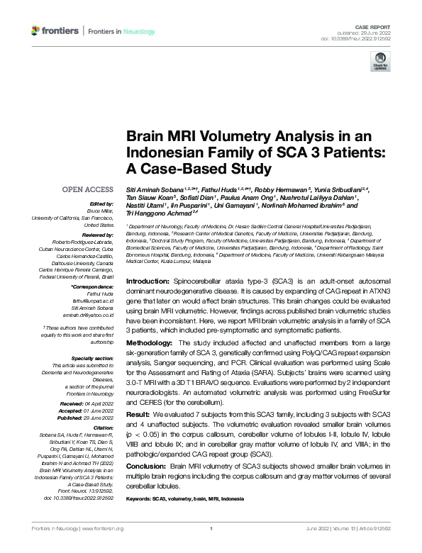 (PDF) Brain MRI Volumetry Analysis in an Indonesian Family of SCA 3 ...