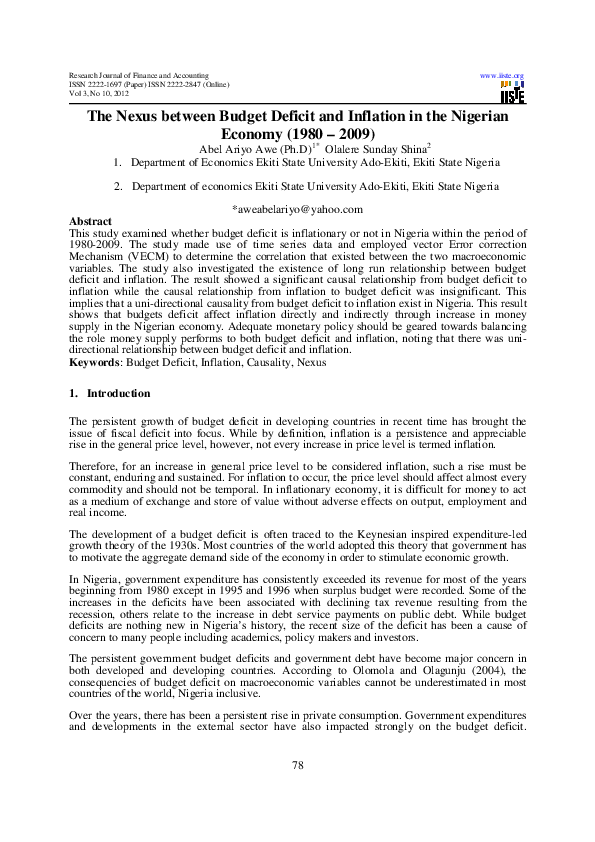 (PDF) The Nexus between Budget Deficit and Inflation in the Nigerian ...