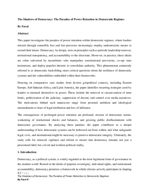 (PDF) The Shadows of Democracy: The Paradox of Power Retention in ...