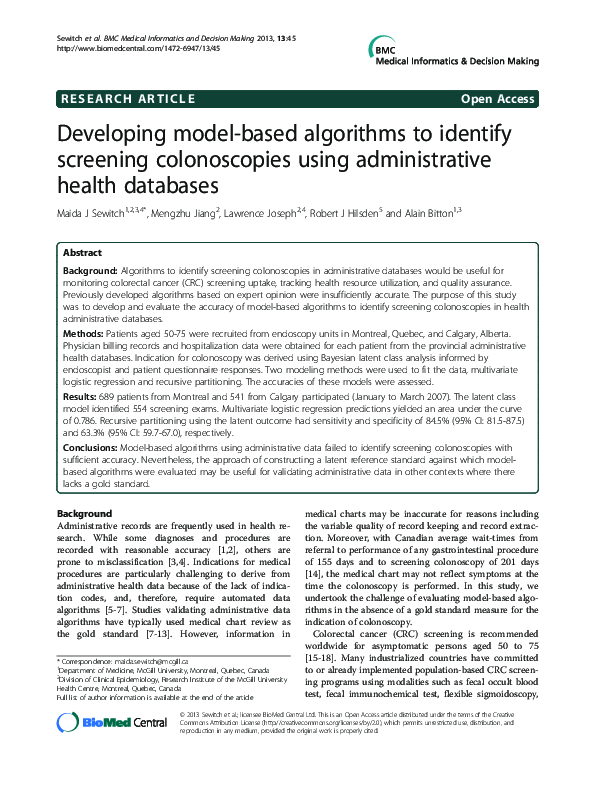 (PDF) Developing model-based algorithms to identify screening ...