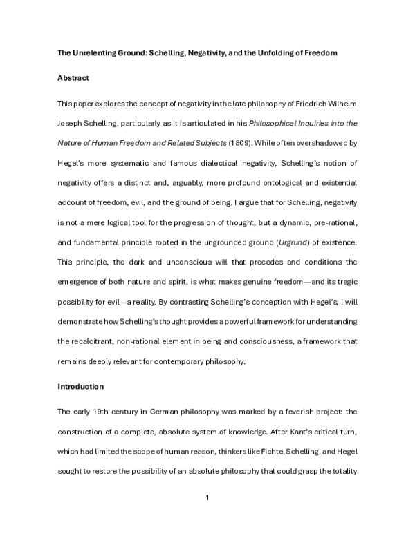 (PDF) The Unrelenting Ground: Schelling, Negativity, and the Unfolding ...
