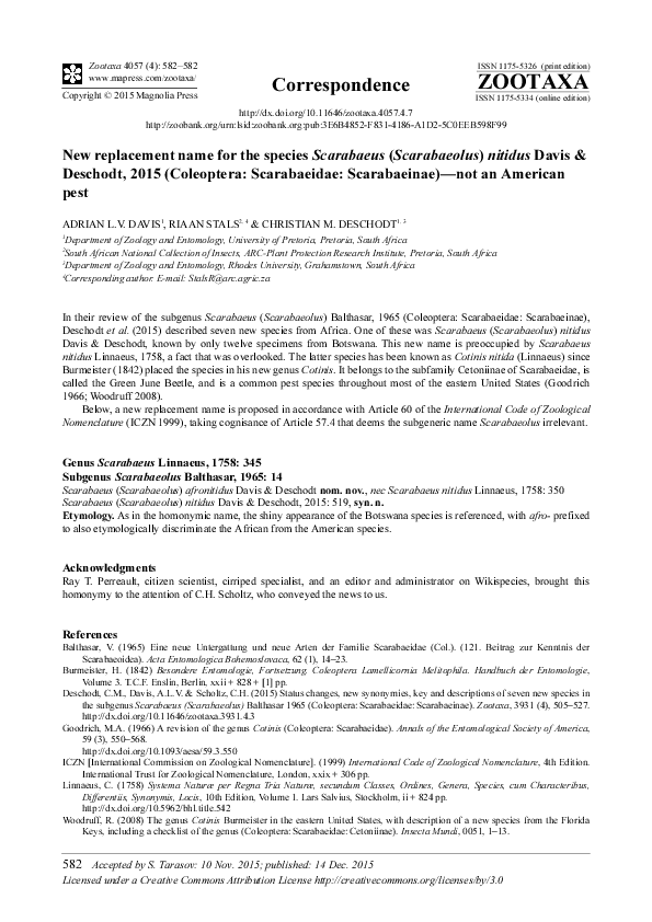 (PDF) New replacement name for the species Scarabaeus (Scarabaeolus ...