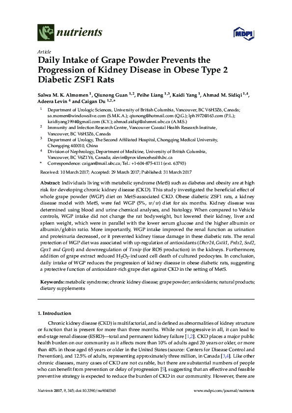 (PDF) Daily Intake of Grape Powder Prevents the Progression of Kidney ...