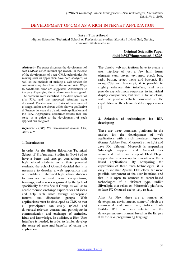 (PDF) Development of CMS as a rich internet application