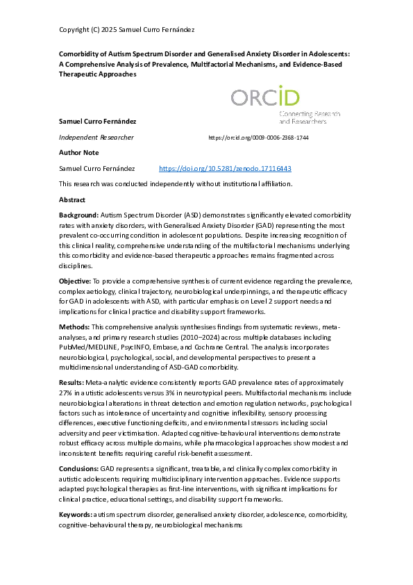 (PDF) Comorbidity of Autism Spectrum Disorder and Generalised Anxiety ...