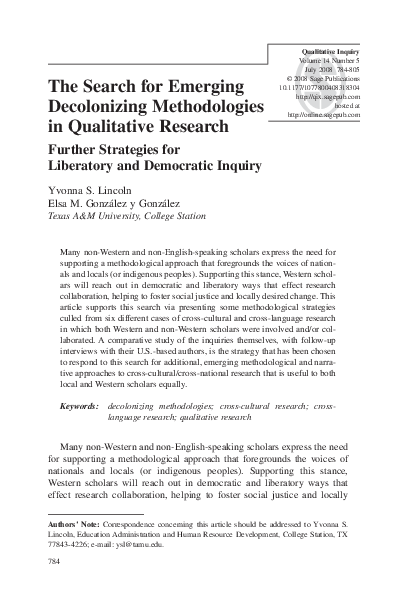 (PDF) The Search for Emerging Decolonizing Methodologies in Qualitative ...