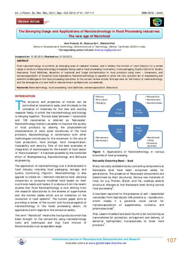 (PDF) The Emerging Usage and Applications of Nanotechnology in Food ...