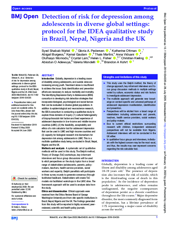 (PDF) Detection of risk for depression among adolescents in diverse ...