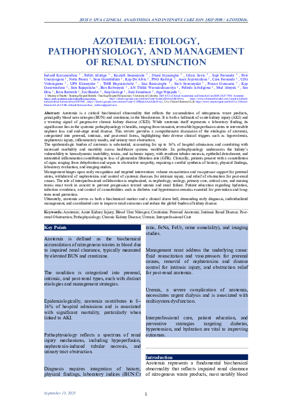 (PDF) Azotemia Etiology, Pathophysiology, and Management of Renal ...