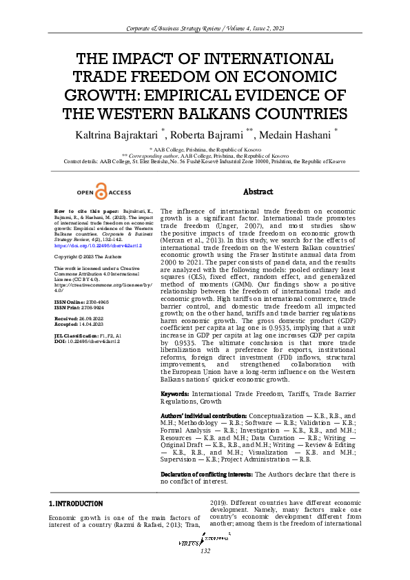 (PDF) The impact of international trade freedom on economic growth ...