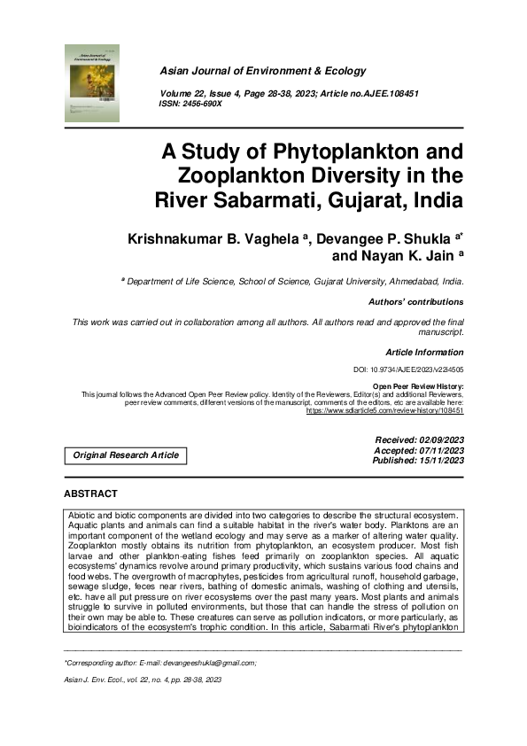 (PDF) A Study of Phytoplankton and Zooplankton Diversity in the River ...