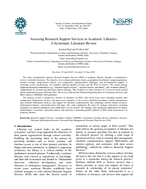 (PDF) Assessing Research Support Services in Academic Libraries: A ...