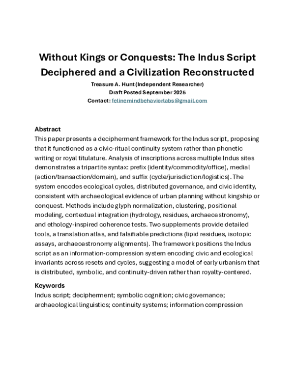 (PDF) Without Kings or Conquests: The Indus Script Deciphered and a ...