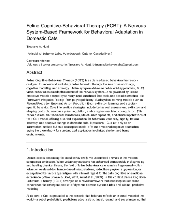 Image showcasing (PDF) Feline Cognitive-Behavioral Therapy (FCBT): A Nervous System ...