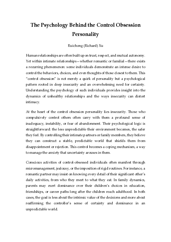 (PDF) The Psychology Behind the Control Obsession Personality