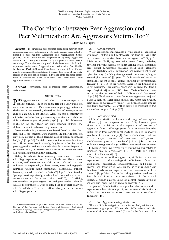 (PDF) The Correlation Between Peer Aggression And Peer Victimization ...