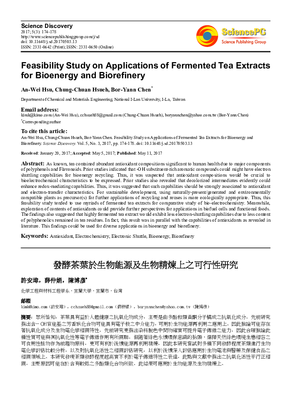 (PDF) Feasibility Study on Applications of Fermented Tea Extracts for ...