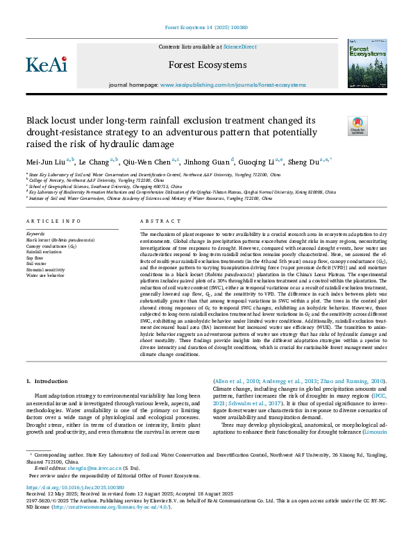 (PDF) Black locust under long-term rainfall exclusion treatment changed ...
