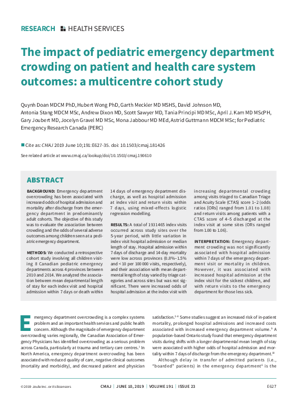 (PDF) The impact of pediatric emergency department crowding on patient ...