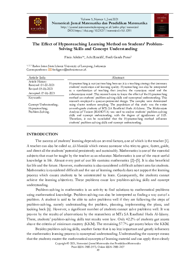 (PDF) The Effect of Hypnoteaching Learning Method on Students’ Problem ...