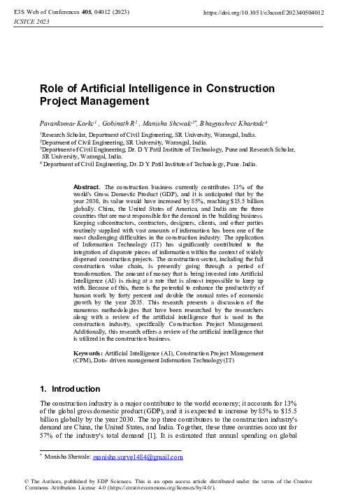 (PDF) Role of Artificial Intelligence in Construction Project Management