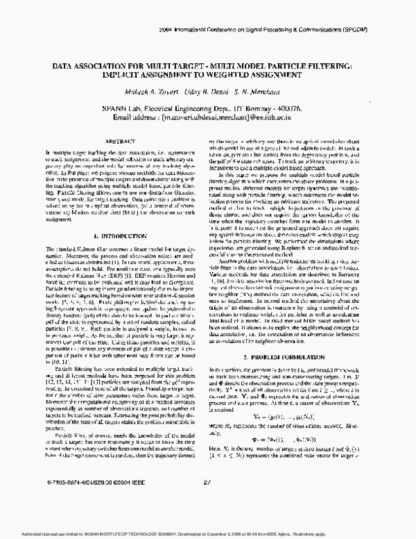 (PDF) Data association for multi target - multi model particle ...