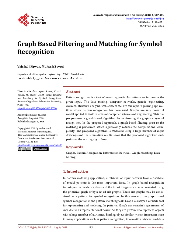 (PDF) Graph Based Filtering and Matching for Symbol Recognition
