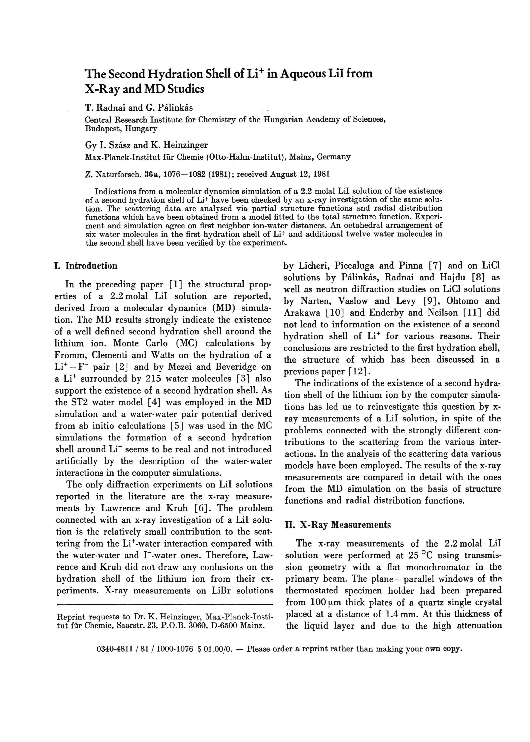 (PDF) The Second Hydration Shell of Li+ in Aqueous LiI from X-Ray and ...