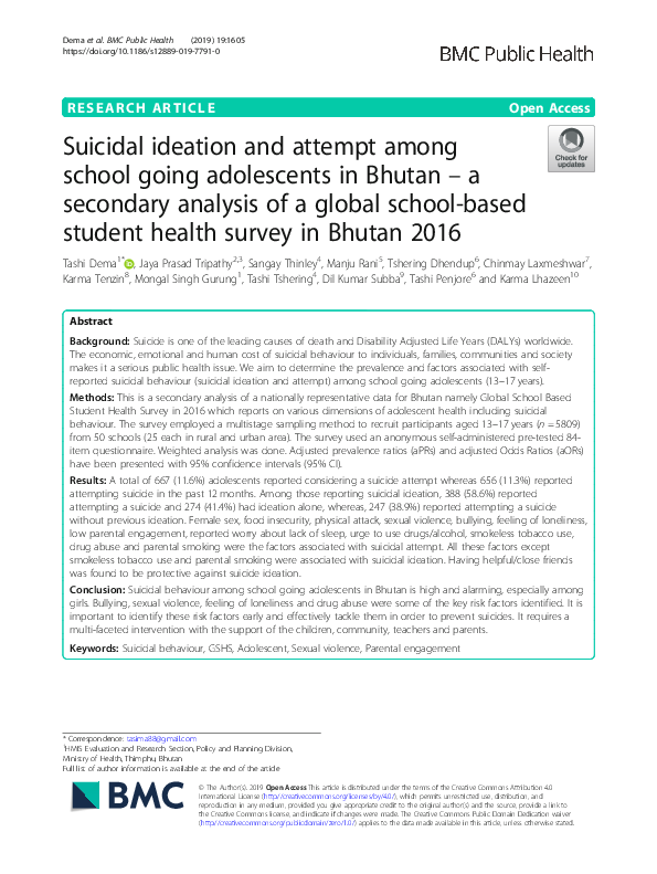 (PDF) Suicidal ideation and attempt among school going adolescents in ...