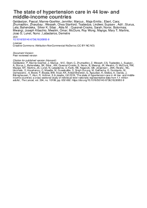 (PDF) The state of hypertension care in 44 low-income and middle-income ...