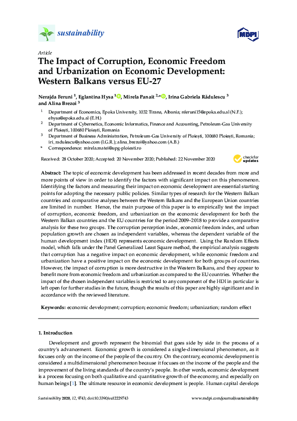 (PDF) The Impact of Corruption, Economic Freedom and Urbanization on ...