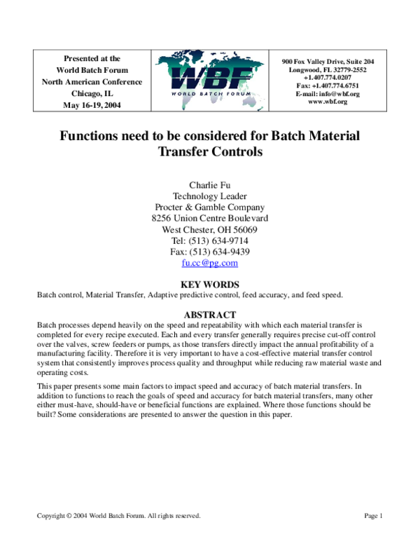 (PDF) Functions need to be considered for Batch Material Transfer Controls