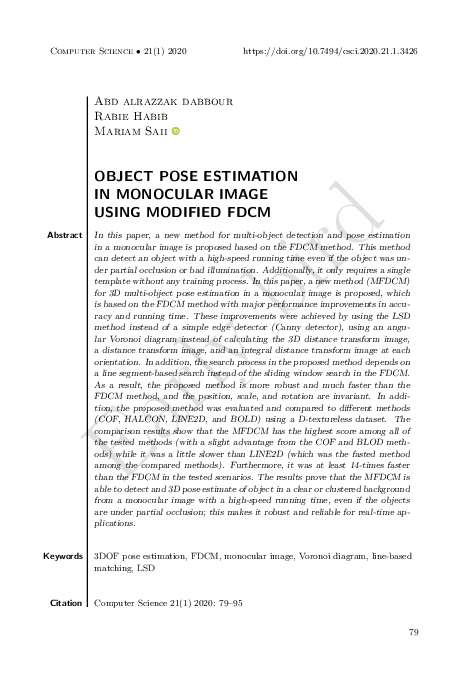 (PDF) Object Pose Estimation in Monocular Image Using Modified FDCM