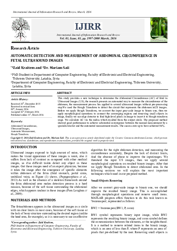(PDF) Automatic Detection and Measurement of Abdominal Circumference in ...