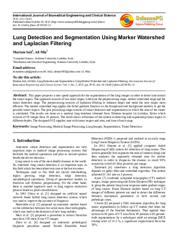 (PDF) Lung Detection and Segmentation Using Marker Watershed and ...