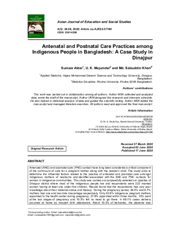 (PDF) Antenatal and Postnatal Care Practices among Indigenous People in ...