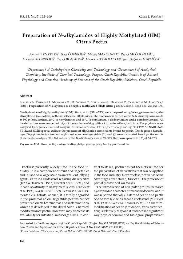 (PDF) Preparation of N-alkylamides of highly methylated (HM) citrus pectin
