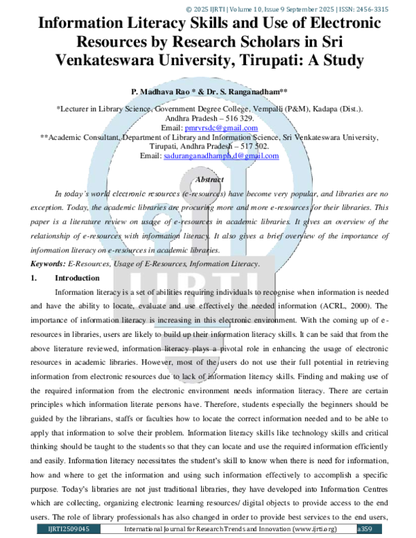 (PDF) Information Literacy Skills and Use of Electronic Resources by ...