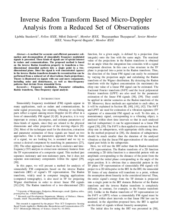 (PDF) Inverse radon transform–based micro-doppler analysis from a ...