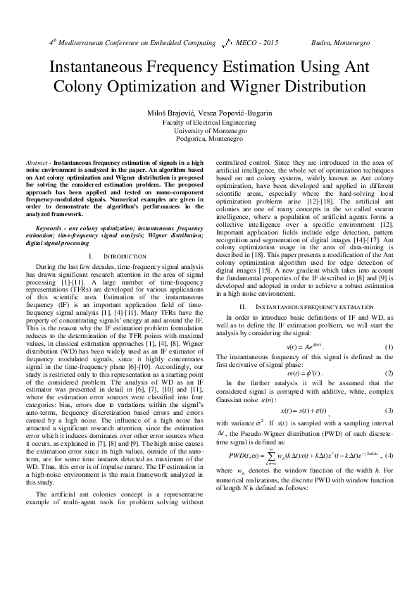 (PDF) Instantaneous frequency estimation using Ant colony optimization ...