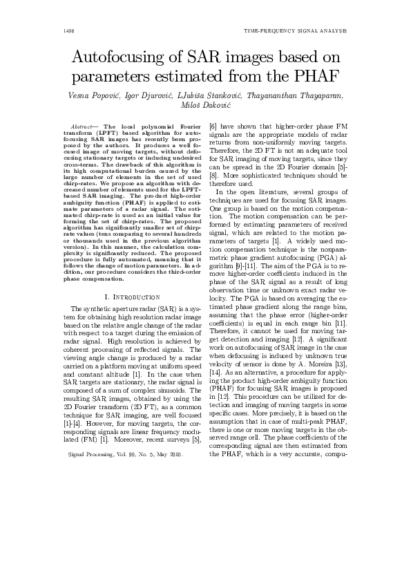 (PDF) Autofocusing of SAR images based on parameters estimated from the ...