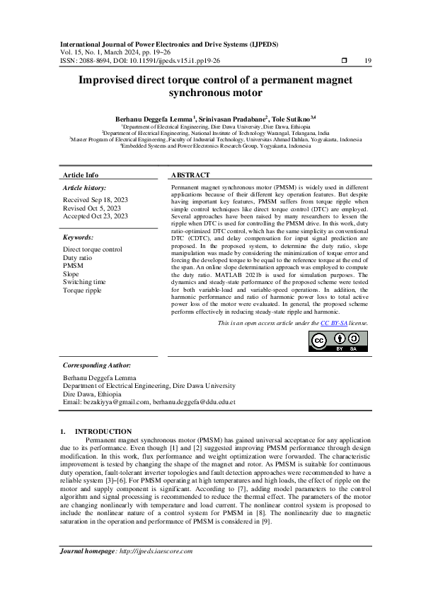 (PDF) Improvised direct torque control of a permanent magnet ...